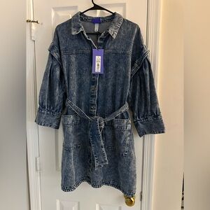 Future Collective Denim Shirt Dress with Tie Waist